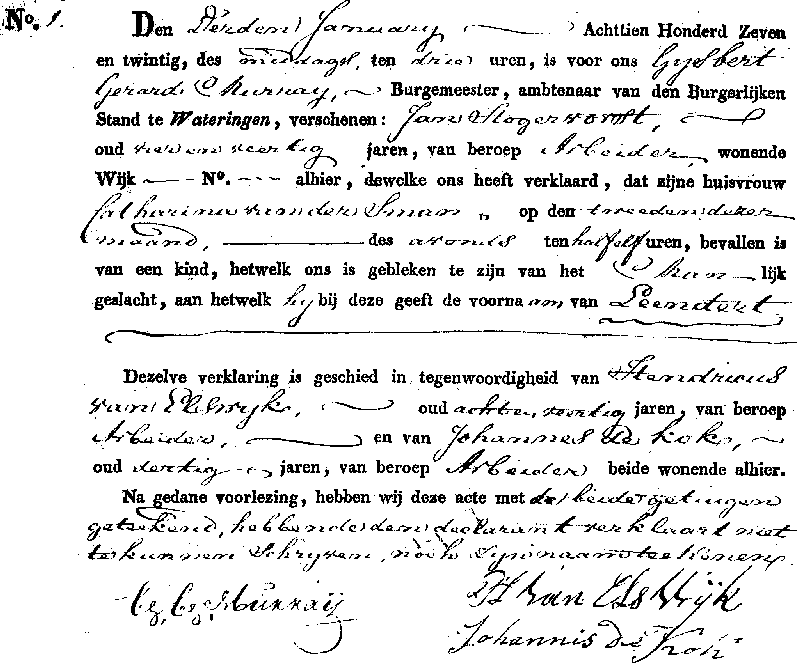 18270103 geb akte 1 Leendert zv J Hogervorst - C vd Sman